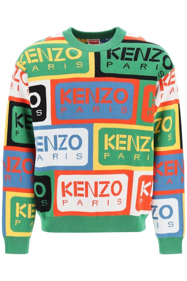crewneck pullover featuring 'kenzo labels' pattern