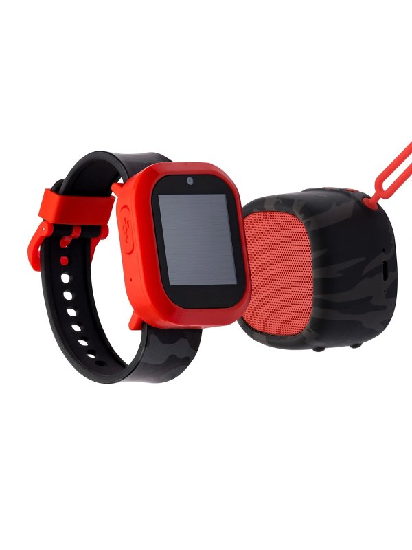 iTech Jr Kids Boys Girls Dark Grey Camo Smartwatch and Bluetooth Speaker