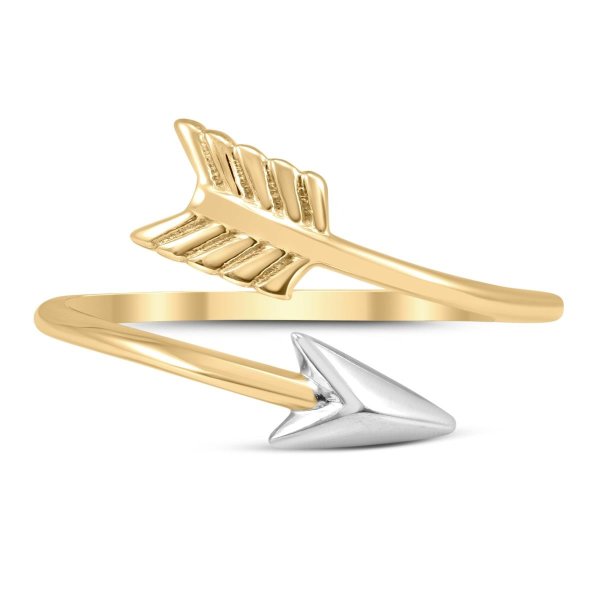 14K Yellow Gold Arrow Ring with White Rhodium Plating