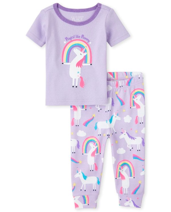 Baby And Toddler Girls Short Sleeve 'Magical Like Mommy' Unicorn Snug Fit Cotton Pajamas