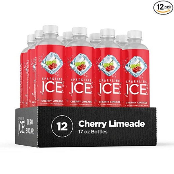 , Cherry Limeade Sparkling Water, Zero Sugar Flavored Water, with Vitamins and Antioxidants, Low Calorie Beverage, 17 fl oz Bottles (Pack of 12)