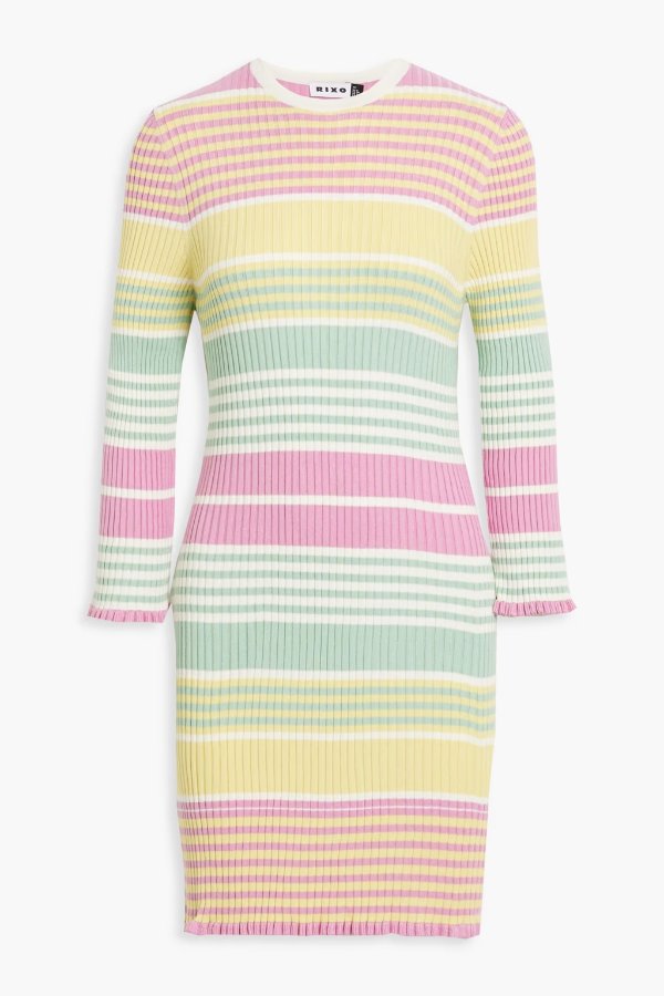 Striped ribbed-knit mini dress