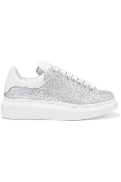 Glittered leather exaggerated-sole sneakers