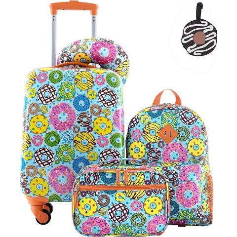 Travelers Club 5件套儿童行李箱套装，甜甜圈图案