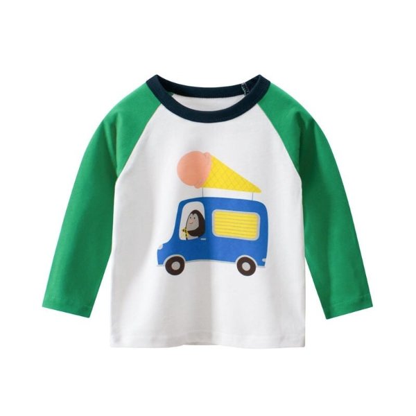Spring Fall Toddler Long Sleeve Tee – Green Car