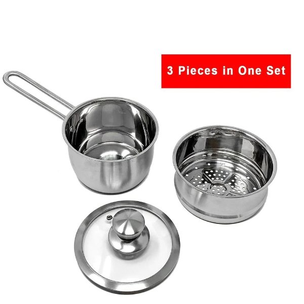 CHEFIO 3-Piece 2 qt. Stainless Steel Sauce Pan Set with Tempered Glass Lid