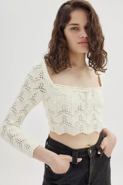 UO Blaire Crochet Square Neck Sweater
