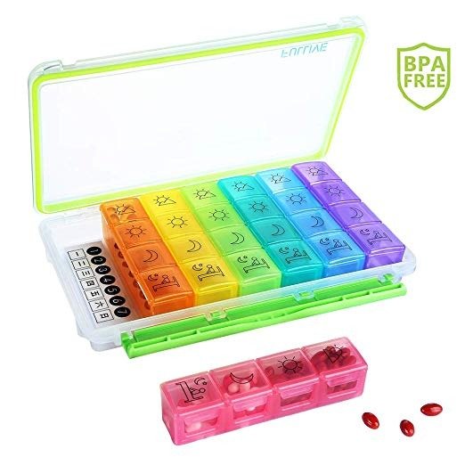 Pill Case Box,Fullive Large Pill Organizer 7 Day Pill Holder 4 Times Per Day Travel Pill Container Prescription and Medication Pill Organizer Case with Moisture-Proof Case (Moisture-Proof Organizer)
