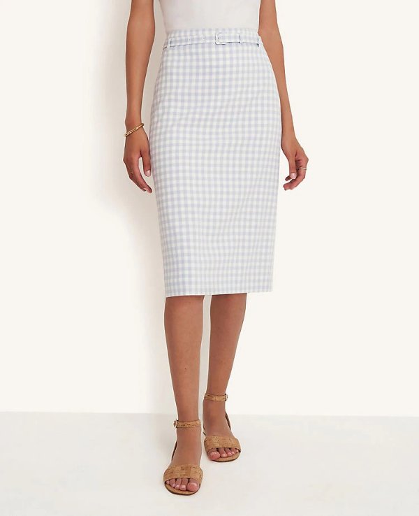 Gingham Belted Pencil Skirt | Ann Taylor