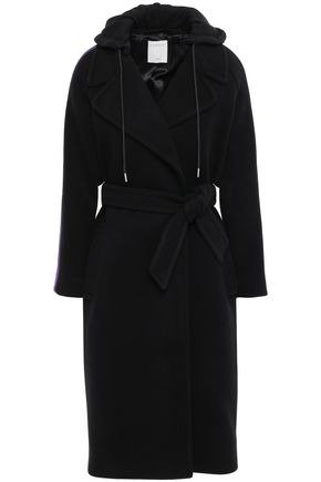 Belted wool-blend felt and jersey hooded coat