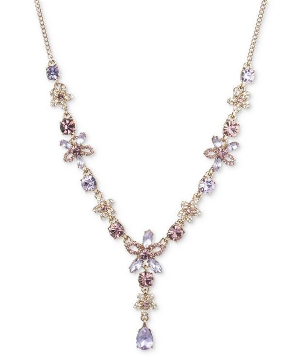 Gold-Tone Multi-Crystal 16" Flower Lariat Necklace