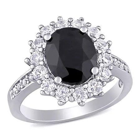 5.02 CT. T.W. Oval Cut Black Sapphire and Created White Sapphire Halo Ring in Sterling Silver - Sam's Club
