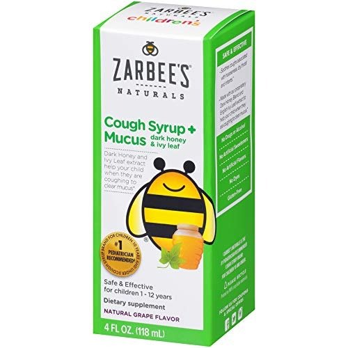 Children's Cough Syrup + Mucus with Dark Honey, Natural Grape Flavored Formula That Soothes Throats, 4 Ounce Bottle Safe, effective, drug free