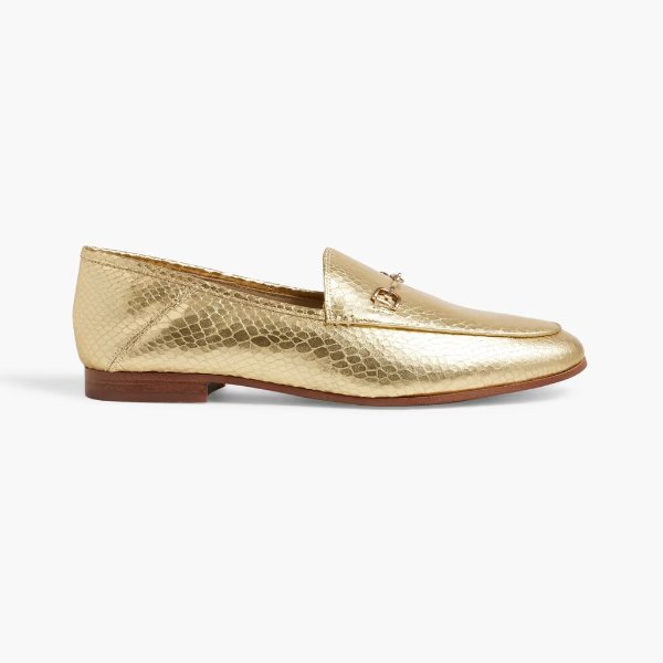 Loraine metallic snake-effect leather loafers