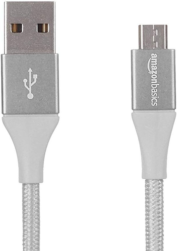 Double Braided Nylon USB 2.0 A to Micro B Charger Cable | 3 Feet, Silver