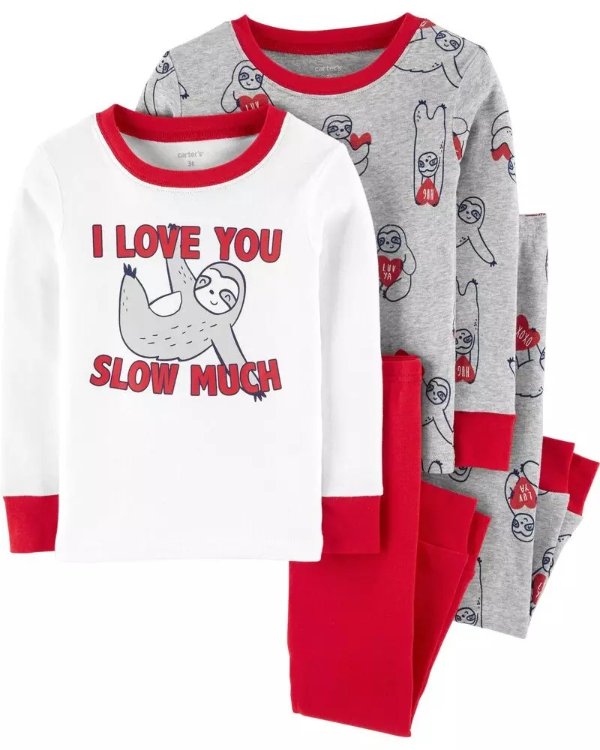4-Piece Valentine's Day Sloth Snug Fit Cotton PJs4-Piece Valentine's Day Sloth Snug Fit Cotton PJs