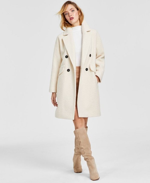 Women's Double-Breasted Boucle Walker Coat, Created for Macy's