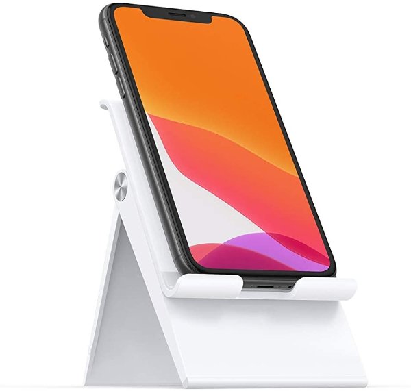 Phone Stand Holder Desk Cell Phone Dock Compatible for iPhone 11 Pro Max SE XS XR 8 Plus 6 7 5, Samsung Galaxy Note20 S20 S10 S9 S8 Note 10 9 S7 S6, Adjustable Foldable (White)