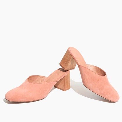 粉色麂皮穆勒鞋