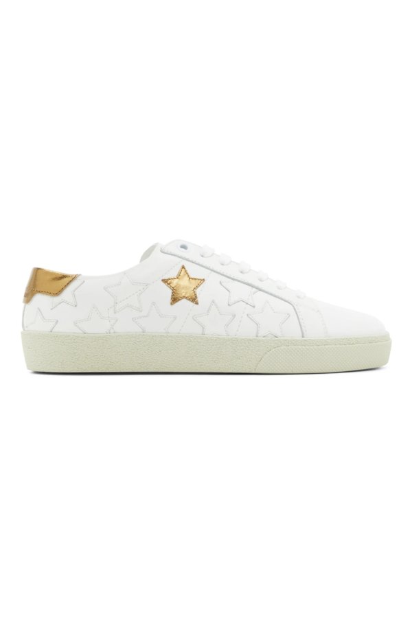White & Gold Star Court Classic Sneakers