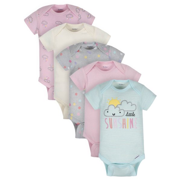 Baby Girl Organic Short Sleeve Onesies Bodysuits, 5-Pack