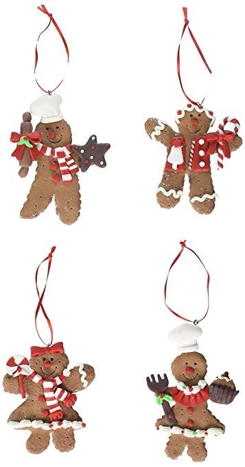Kurt Adler 4-Inch Claydough Gingerbread Ornament, Set of 4