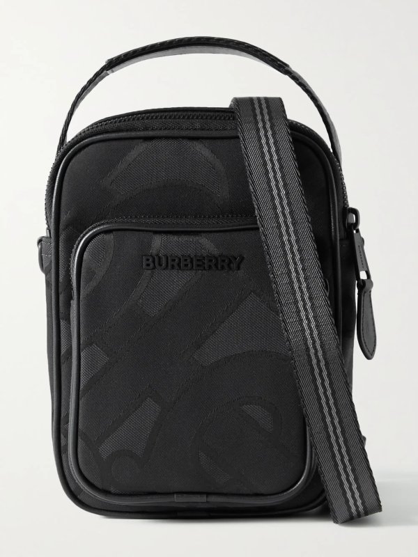 Leather-Trimmed Recycled Logo-Jacquard Messenger Bag
