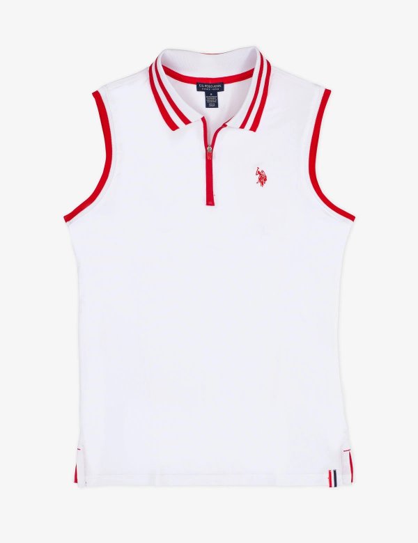 ZIP UP SLEEVELESS SOLID POLO SHIRT