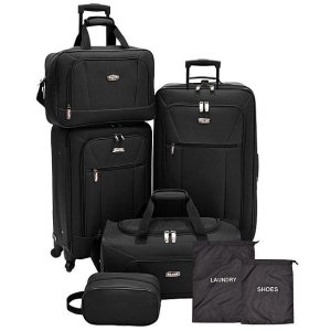 Traveler's Choice Elite 5 piece Luggage Set Black + 2 Bonus pieces