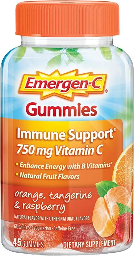-C 750mg Vitamin C Gummies for Adults, Immunity Gummies with B Vitamins, Gluten Free, Orange, Tangerine and Raspberry Flavors - 45 Count