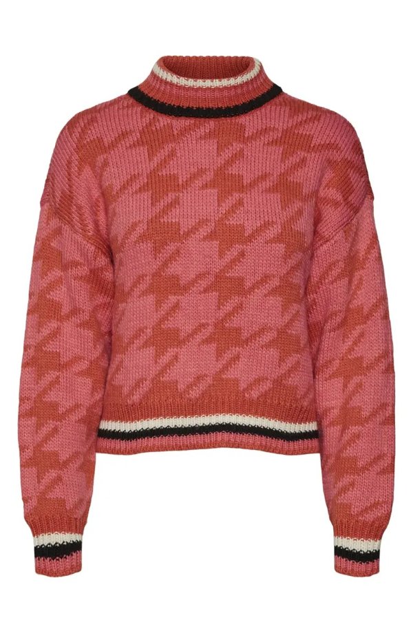 Alecia Houndstooth Mock Neck Sweater