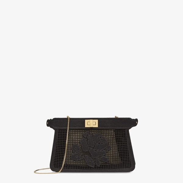 Black canvas bag with embroidery - PEEKABOO ISEEU POCHETTE | Fendi | Fendi Online Store