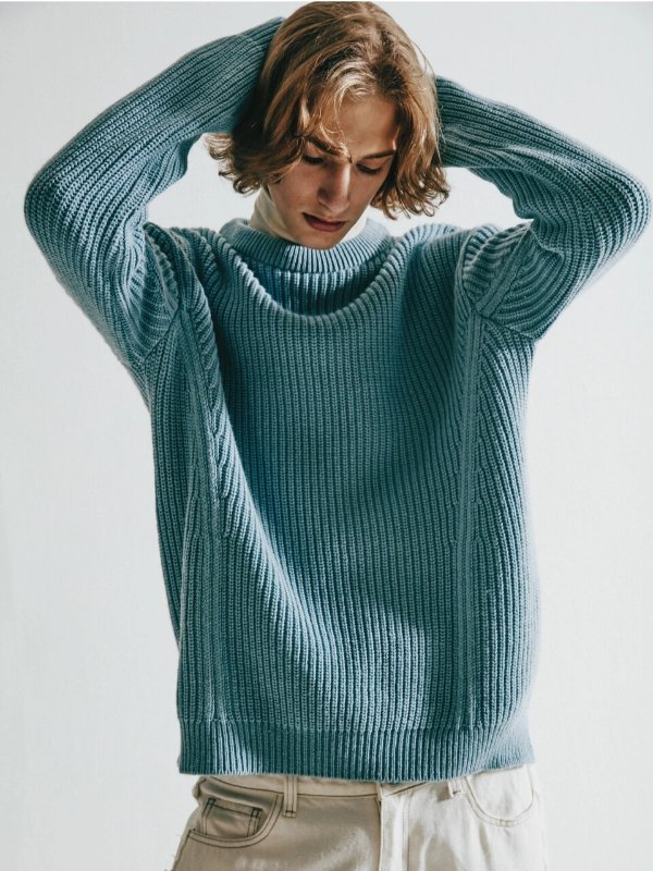 Stripe Detail Point Sweater_Blue