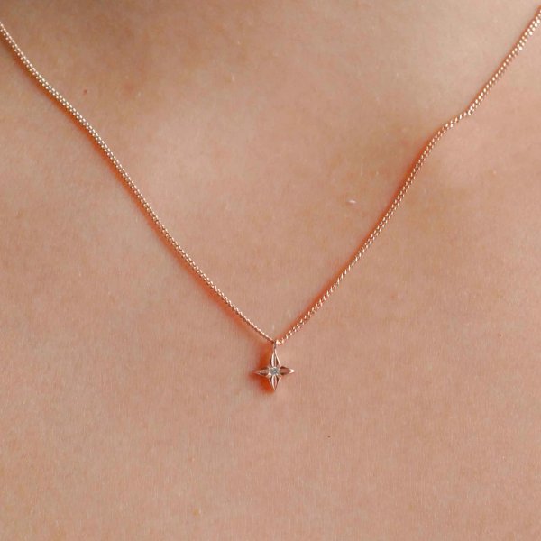 Etched Star Pendant Necklace in Rose Gold