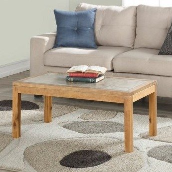 Glenmore Faux Concrete Top Coffee Table, Gray-Wash Wood Finish
