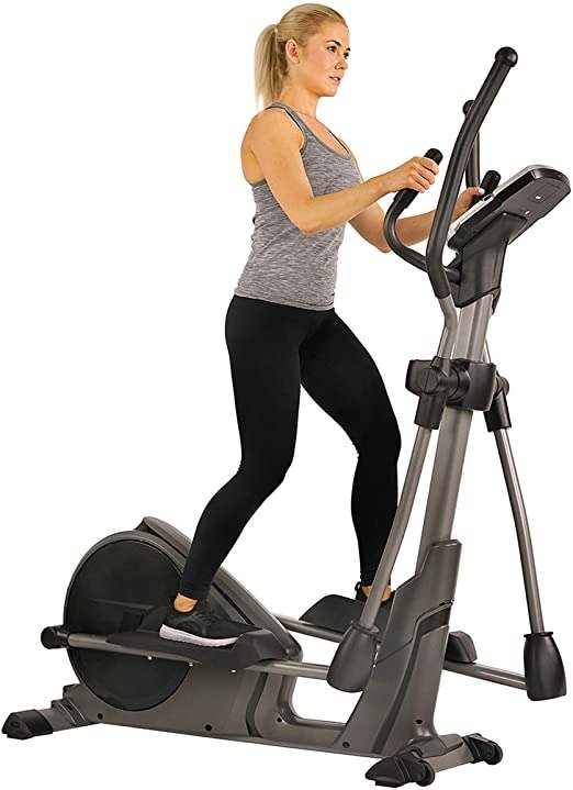 Magnetic Elliptical Trainer Machine w/Device Holder, Programmable Monitor and Heart Rate Monitoring, 330 LB Max Weight - SF-E3912, Silver