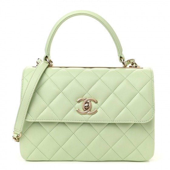 Lambskin Quilted Small Trendy CC Flap Dual Handle Bag Sea Green | FASHIONPHILE