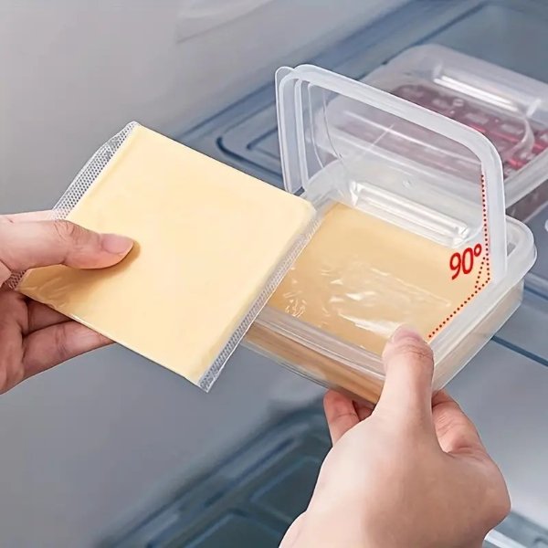 1pc Plastic Fresh Storage Box for Butter Cheese - Transparent Portable Fridge Organizer Container for Home Kitchen Supplies (No Battery Required)