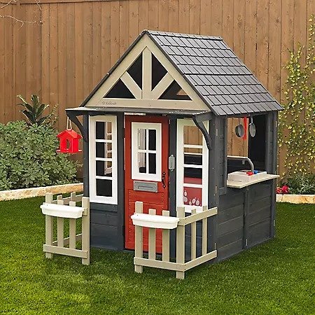 Lakeside Bungalow Wooden Playhouse with Working Doorbell, Fence, Kitchen and Pet Door - Sam's Club