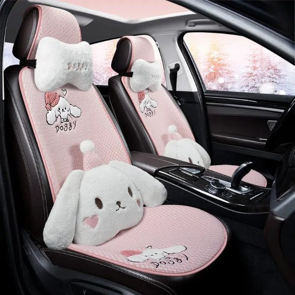 1pc Car Seat Cushion Pink Anti Slip Warm Plush Cartoon Back Rest Throw Pillow Cute Embroidery Pattern Rear Seat Cushion Pad For Car Seat | Save Money On Temu | Temu