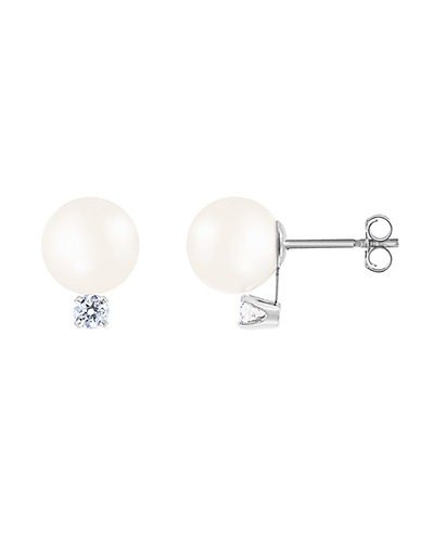 Splendid Pearls 14K 0.06 ct. tw. Diamond & 6-6.5mm Akoya Pearl Earrings