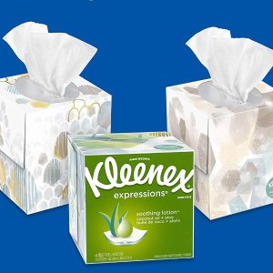 Kleenex Expressions Soothing Lotion Facial Tissues, 18 Cube Boxes, 65 Tissues Per Box