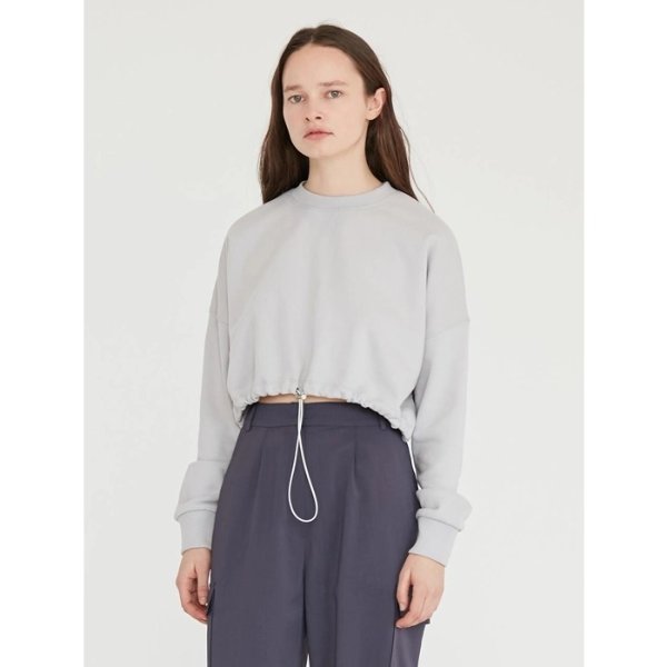 Crop String Sweatshirt Women_Light Grey