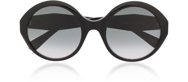 Round Black Acetate Frame Women's Sunglasses w/Grey Lenses