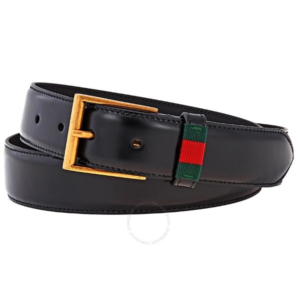Men's Leather Belt with Red/Green Web