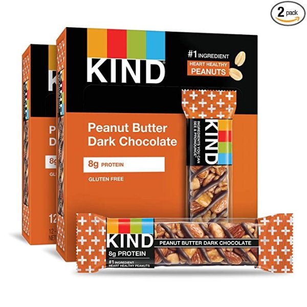 Bars, Peanut Butter Dark Chocolate, 8g Protein, Gluten Free, 1.4 Ounce Bars, 24 Count