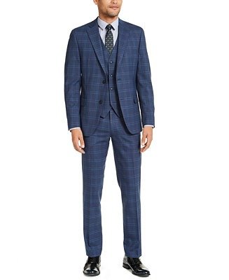 Men's Slim-Fit Stretch Navy Blue Plaid Suit Separates, Created for Macy's Men's Slim-Fit Stretch Navy Blue Plaid Suit Jacket, Created for Macy's Men's Slim-Fit Stretch Navy Blue Plaid Suit Pants, Created for Macy's Men's Slim-Fit Stretch Navy Blue Plaid Suit Vest, Created for Macy's