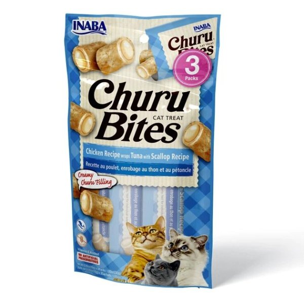 Churu Bites Chicken Recipe wraps Tuna with Scallop Recipe Grain-Free Cat Treats, 0.35-oz, pack of 3 - Chewy.com