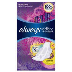 Always Radiant Infinity Regular With Wings Scented Pads 32 Count
