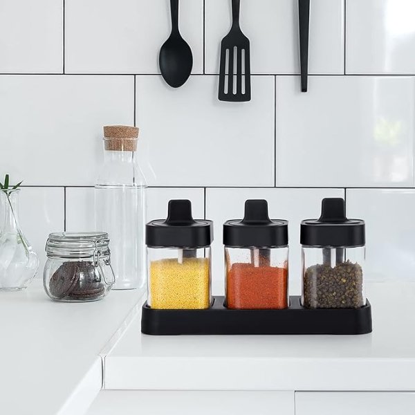 Kivsty Glass Condiment Container 3 Pieces Spice Jars Set